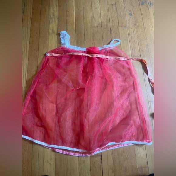 60s Vintage Sheer Red Nylon Three piece babydoll set - Picture 3 of 7
